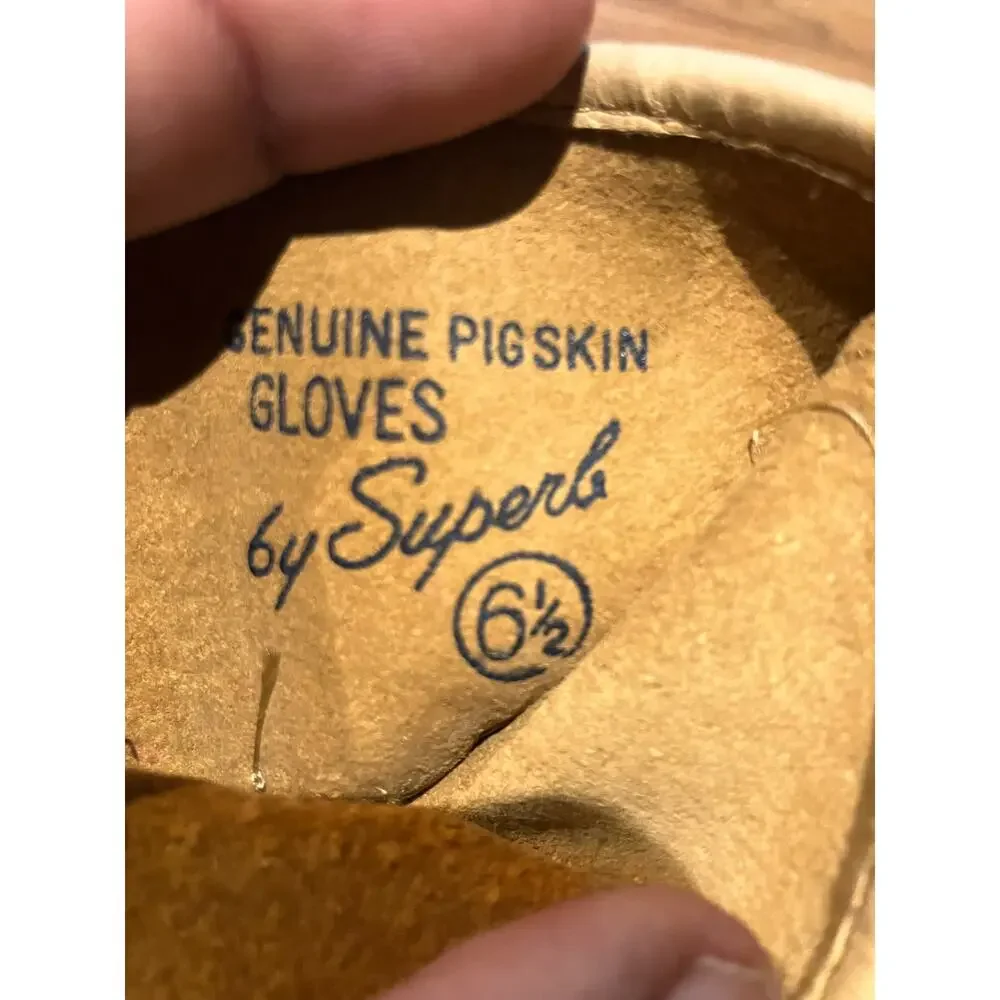VTG Superb Genuine Pigskin Gloves Tan Light Brown Women's 6.5‎ Vintage